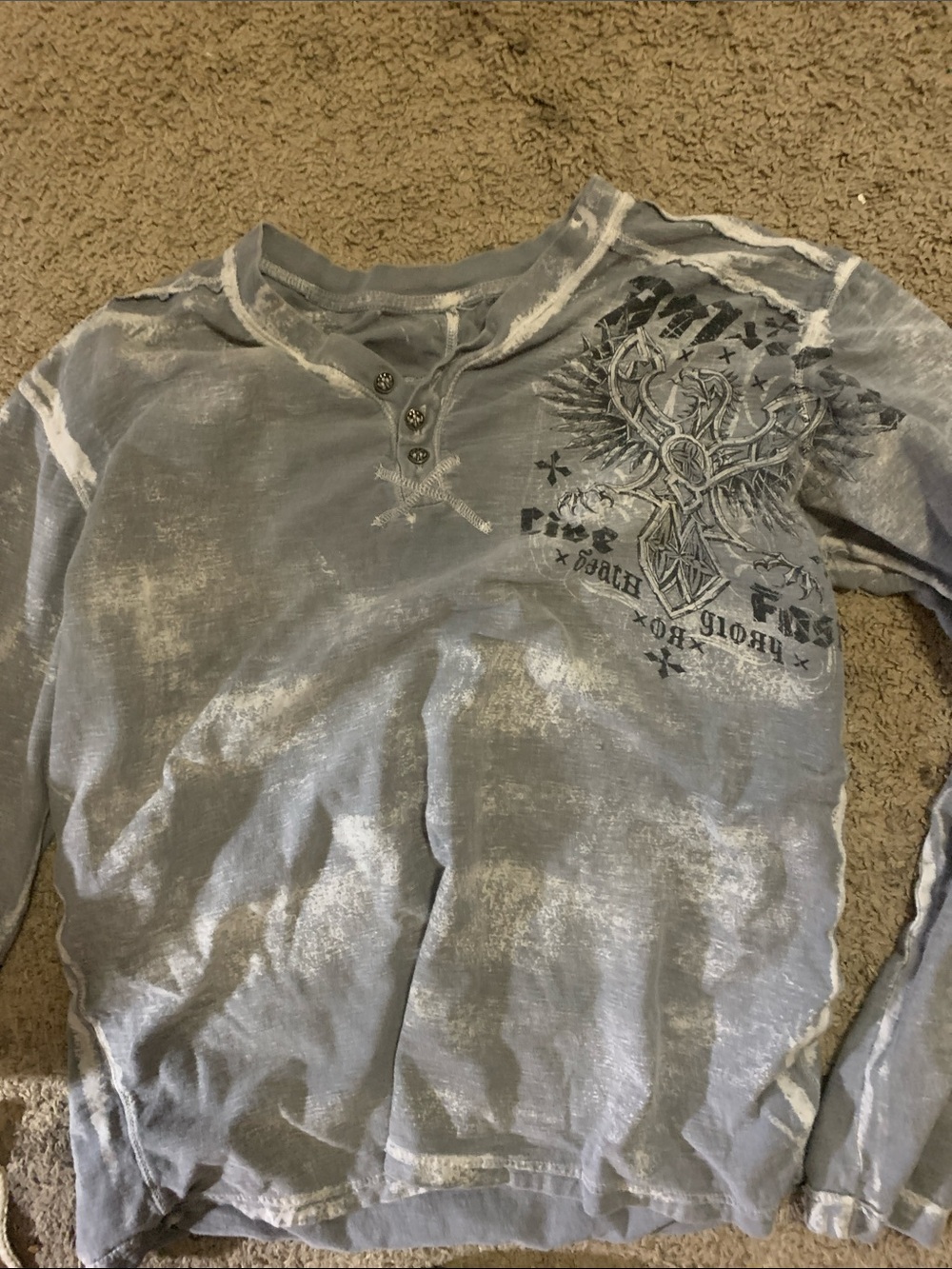 Affliction Gray Distressed Graphic Henley
